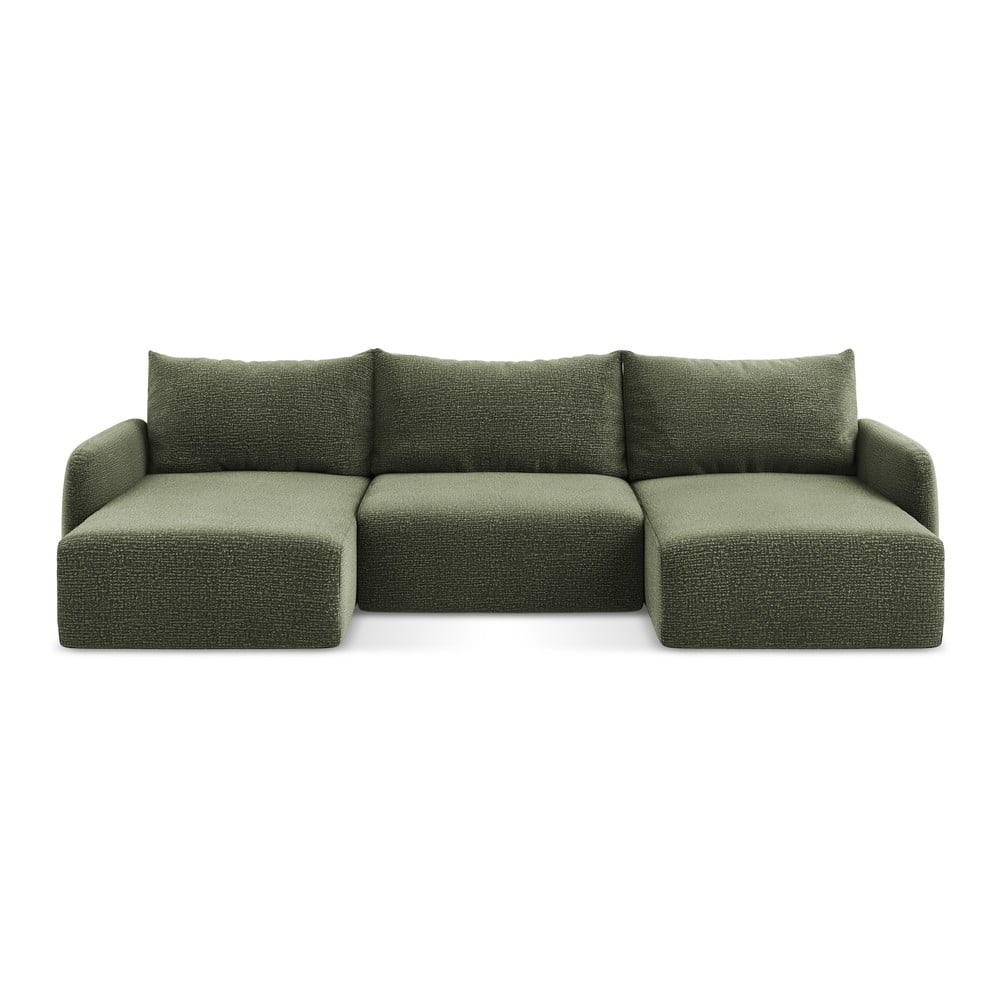 Divano angolare verde allungabile/con contenitore Kalena – Makamii | Divani ad angolo