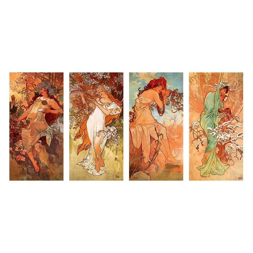 Quadri in set di 4 - riproduzione 40x80 cm Four Seasons, Alfons Mucha - Fedkolor | Quadri