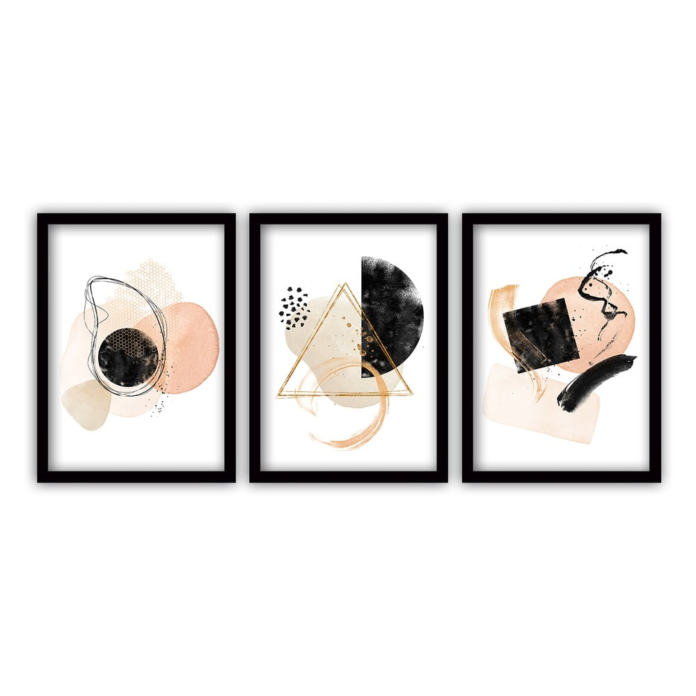Set di 3 dipinti in cornice nera Geometria, 35 x 45 cm - Vavien Artwork | Quadri