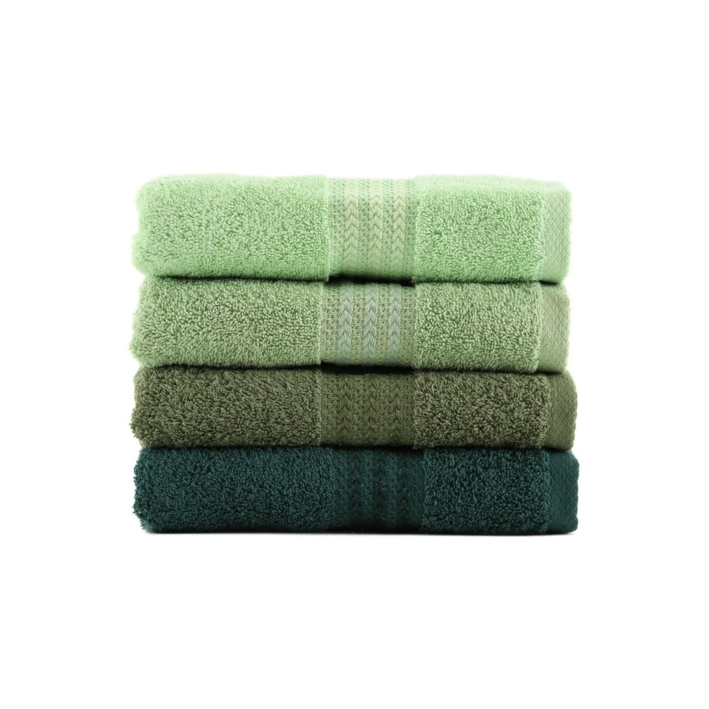 Set di 4 asciugamani in cotone verde, 50 x 90 cm - Foutastic | Asciugamani per bagno