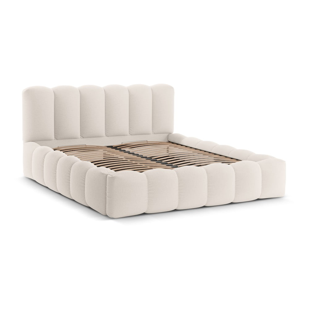 Letto matrimoniale imbottito color crema con contenitore con rete inclusa 160x200 cm Lupine – Micadoni  | Letti matrimoniali