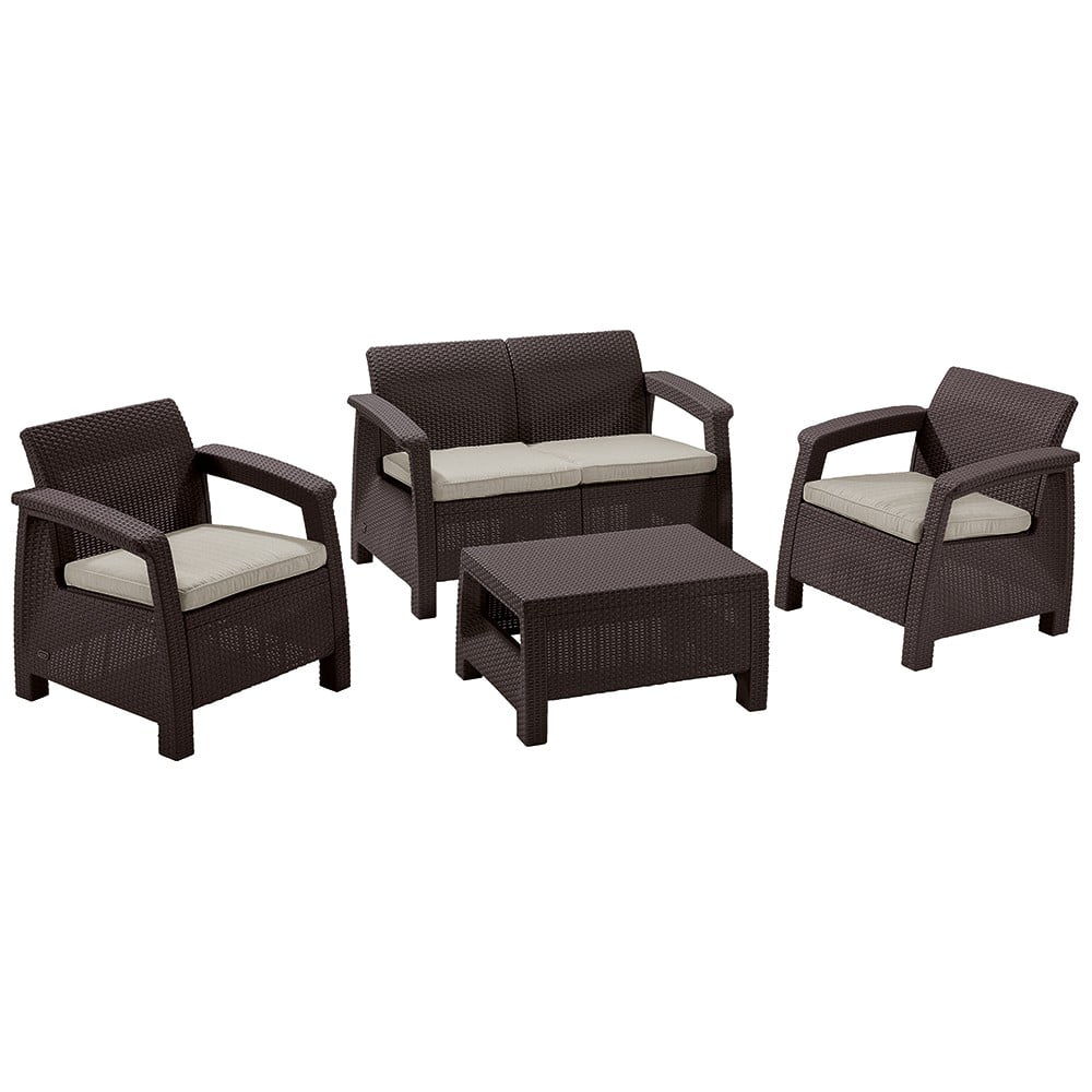 Set da giardino in rattan artificiale marrone scuro per 4 persone Corfu - Keter | Set di mobili da giardino