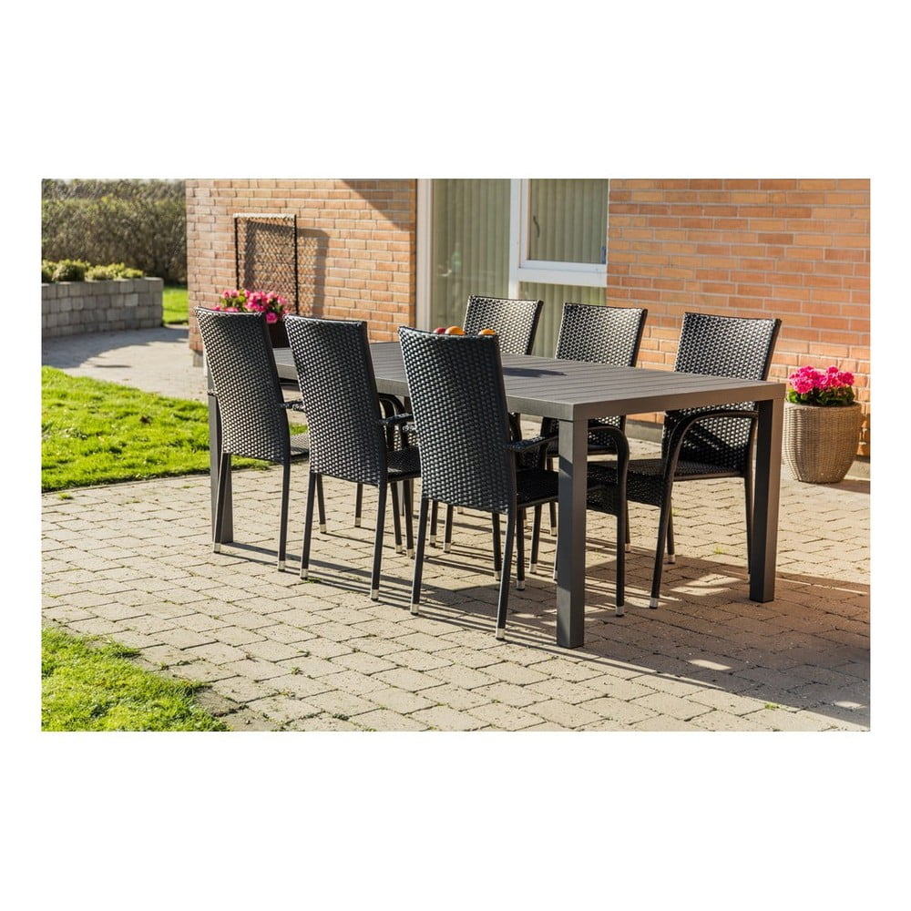 Set da pranzo da giardino per 6 persone con sedia Paris nera e tavolo Viking, 90 x 205 cm Viking & Paris - Bonami Selection | Set per zona pranzo da giardino