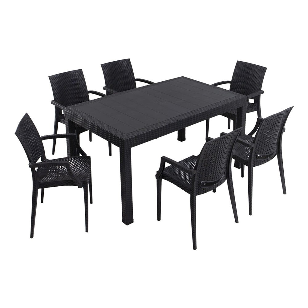 Set da pranzo da giardino in rattan artificiale antracite per 6 persone Rattan - Floriane Garden | Set per zona pranzo da giardino
