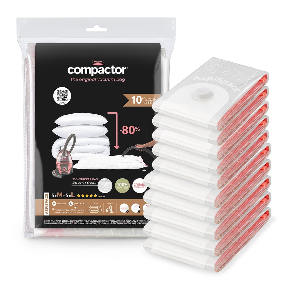 Sacchetti per il vuoto in set da 10 pezzi Premium Valve L - Compactor | Sacchetti sottovuoto