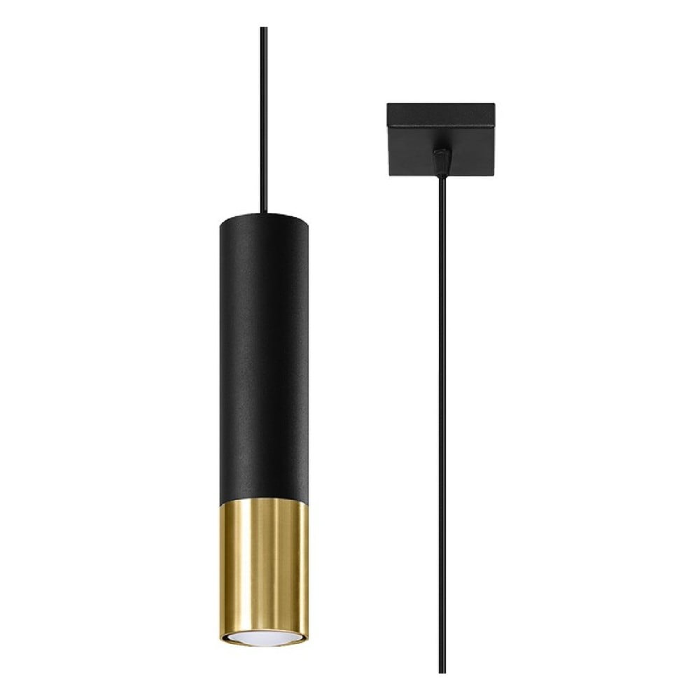 Lampada a sospensione con paralume in metallo di colore nero-oro 8x8 cm Longbot - Nice Lamps | Lampadari