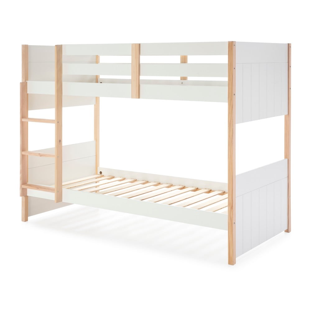 Letto a castello bianco in legno di pino 90x190 cm Kiara - Marckeric | Letti per bambini