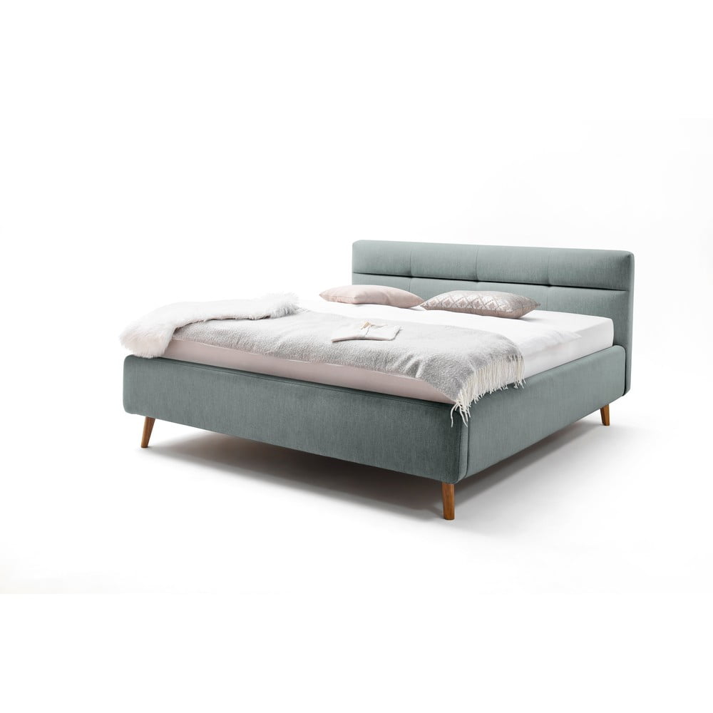 Letto matrimoniale imbottito azzurro con contenitore con rete inclusa 160x200 cm Lotte – Meise Möbel | Letti matrimoniali