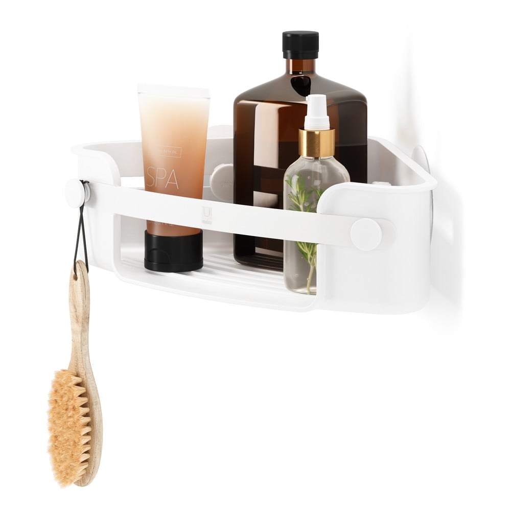 Mensola angolare per bagno bianca in plastica riciclata senza foratura Flex - Umbra | Mensole per il bagno