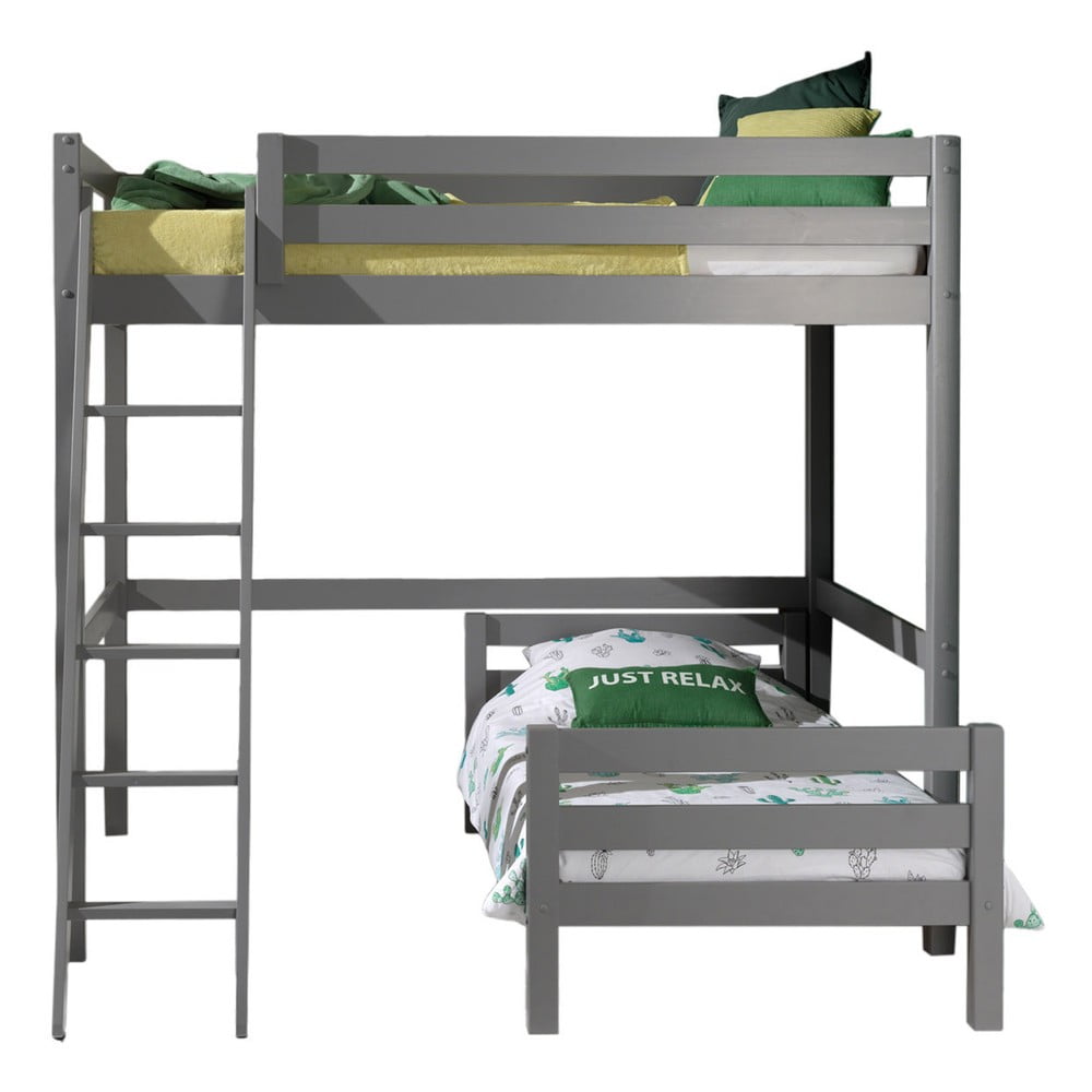 Letto a castello grigio per bambini in legno di pino PINO - Vipack | Letti per bambini