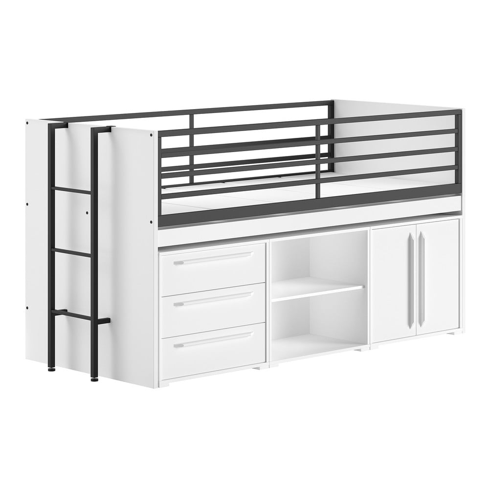 Letto da bambini rialzato bianco con contenitore con rete inclusa 90x200 cm Sam – Vipack | Letti per bambini