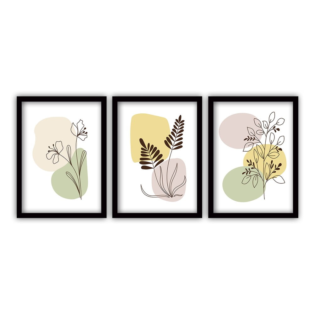 Set di 3 dipinti in cornice nera Floreale, 35 x 45 cm - Vavien Artwork | Quadri