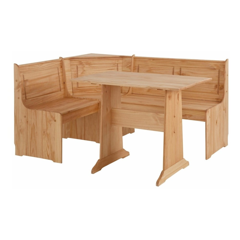 Set di panca angolare e tavolo da pranzo in legno di pino massiccio Samantha - Støraa | Panche
