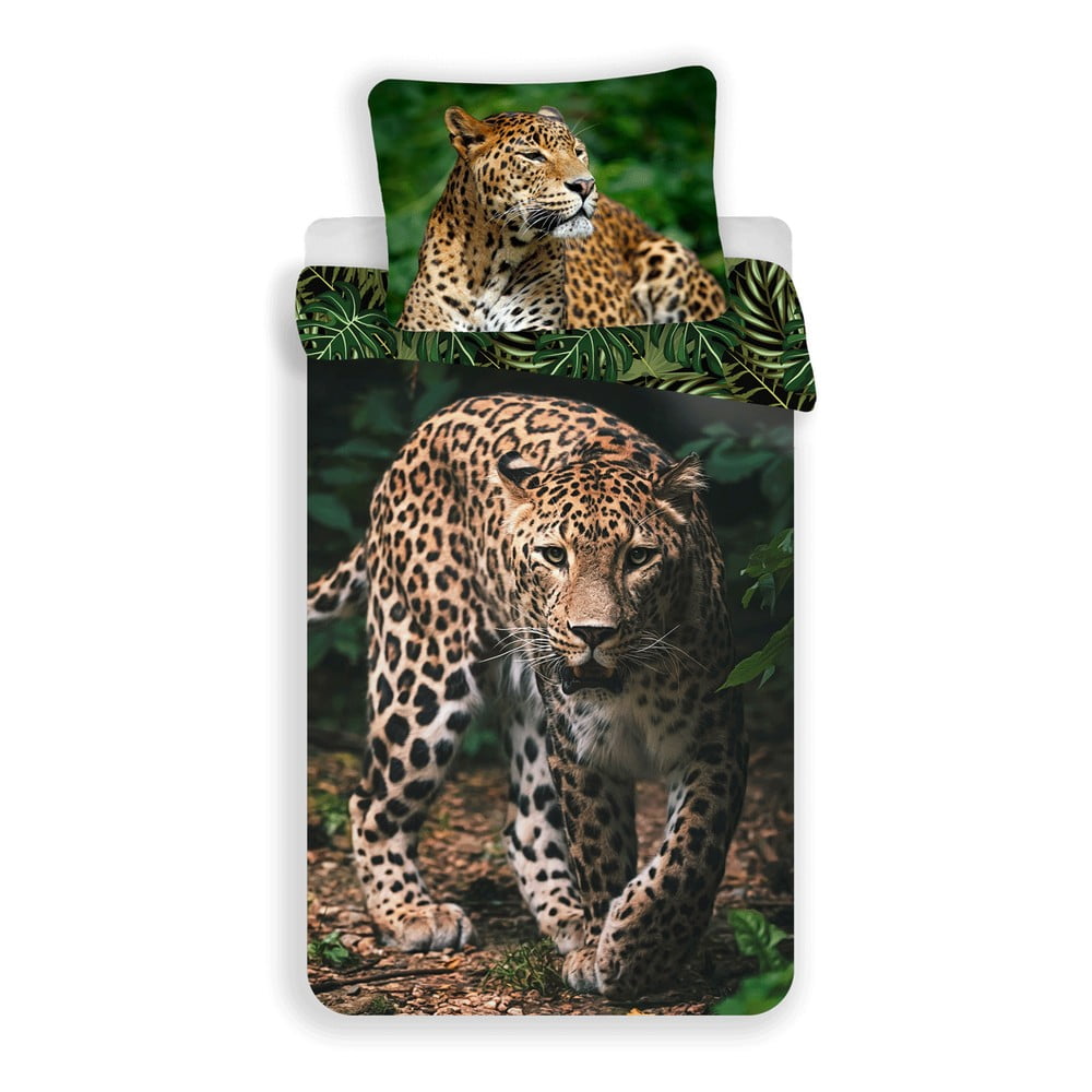 Biancheria da letto per bambini in cotone per letto singolo 140x200 cm Leopard "Green" - Jerry Fabrics | Biancheria da letto per bambini