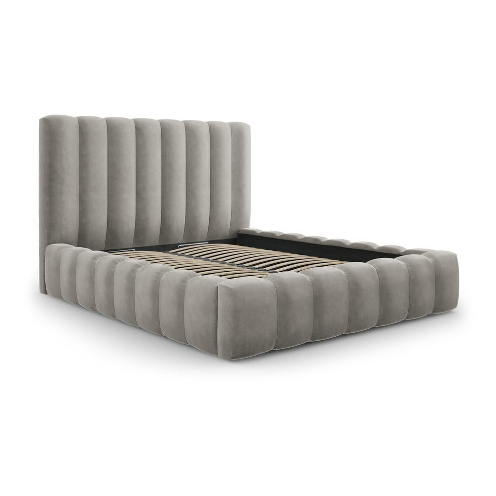 Letto matrimoniale imbottito grigio chiaro con contenitore con griglia 180x200 cm Kelp - Micadoni Home | Letti matrimoniali