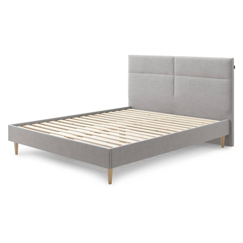 Letto matrimoniale imbottito grigio chiaro con griglia 160x200 cm Elyna - Bobochic Paris | Letti matrimoniali