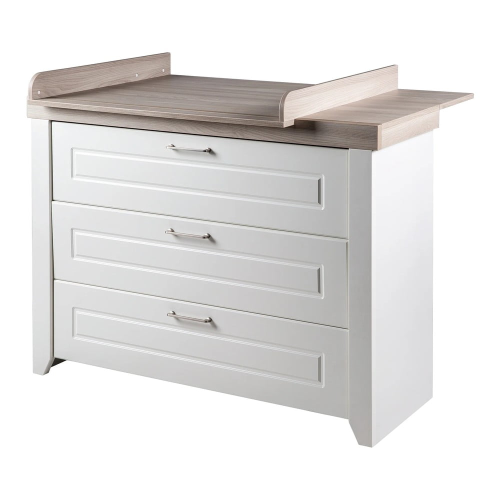 Cassettiera bassa per bambini bianca in olmo con fasciatoio 120x98 cm Felicia - Roba | Cassettiere per bambini