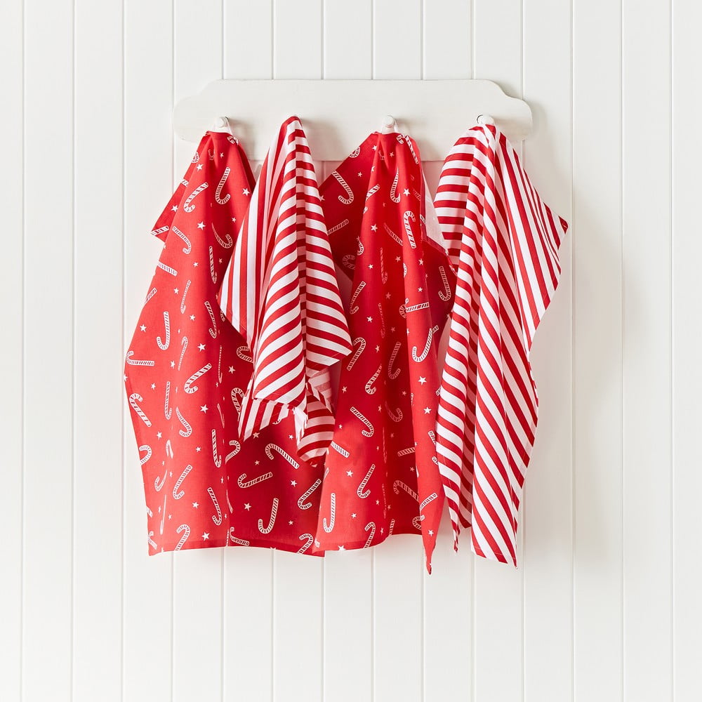 Asciugamani in cotone con motivo natalizio in set da 4 50x70 cm Candy Cane - Catherine Lansfield | Asciugamani da cucina