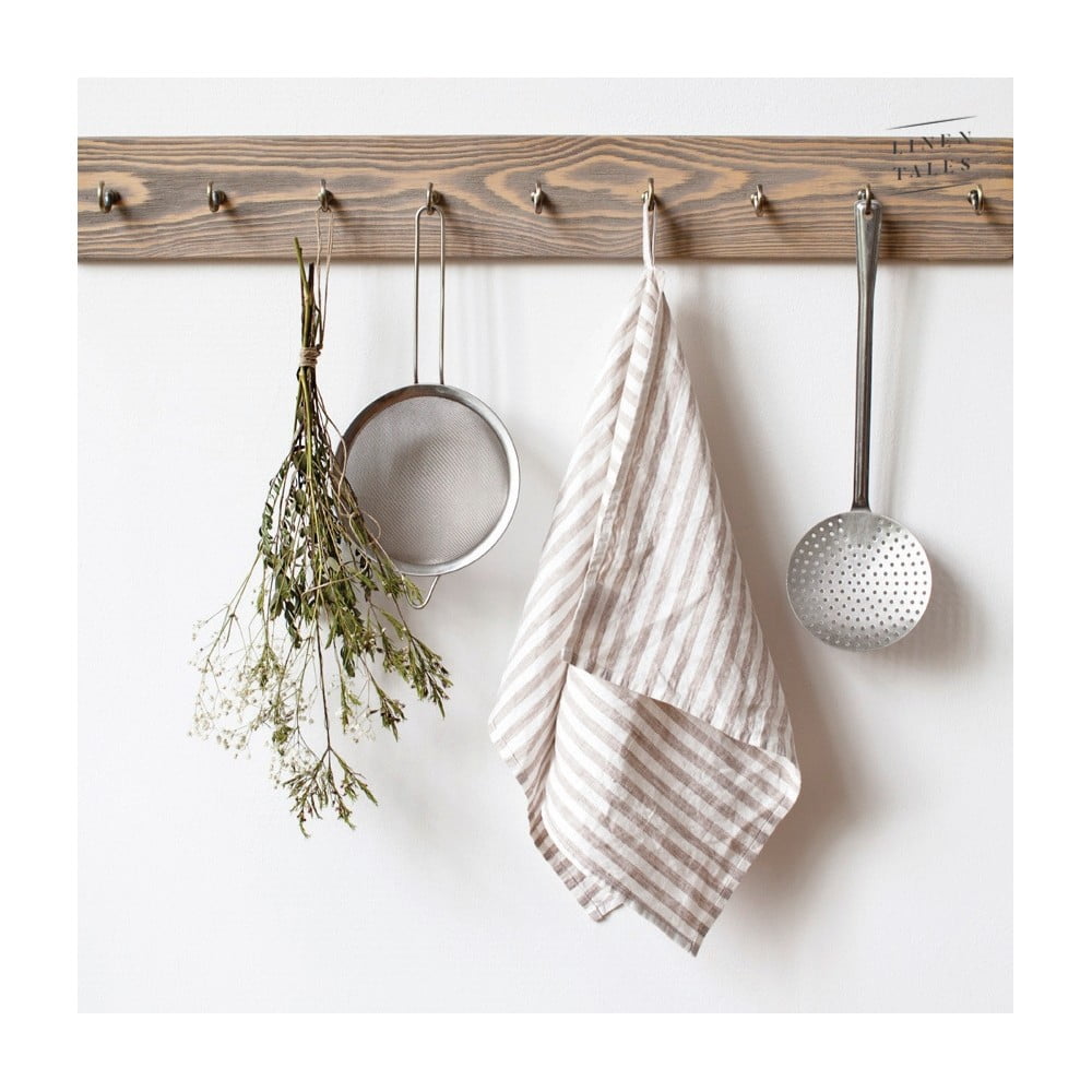 Asciugamano di lino 45x65 cm Natural White Stripes - Linen Tales | Asciugamani da cucina