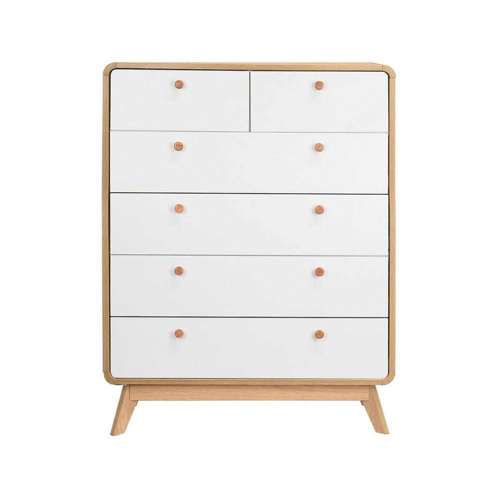 Cassettiera alta bianca con effetto rovere 81x104 cm Caitlin - Støraa | Cassettiere