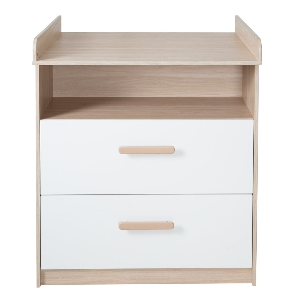 Cassettiera per bambini bianca/di colore naturale con effetto rovere con fasciatoio 88x98x75 cm Cabane – Roba | Cassettiere per bambini