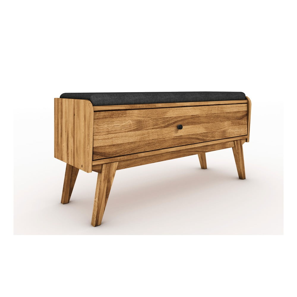 Panca con vano portaoggetti in legno di quercia con seduta grigia Retro - The Beds | Panche