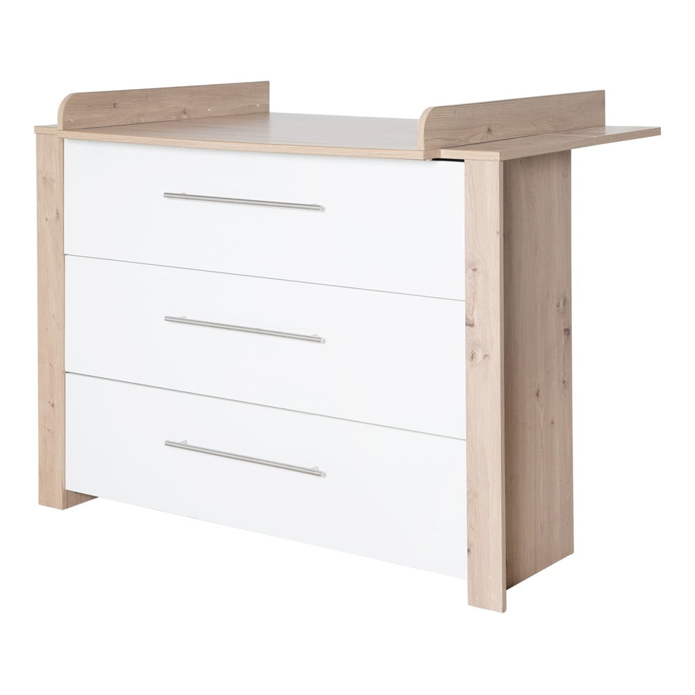 Cassettiera bassa per bambini in rovere con fasciatoio in colore bianco e naturale 112x98 cm - Roba | Cassettiere per bambini