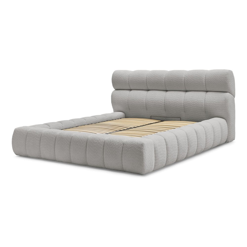 Letto matrimoniale imbottito grigio chiaro contenitore e rete inclusi 180x200 cm Mont Blanc - Bobochic Paris | Letti matrimoniali
