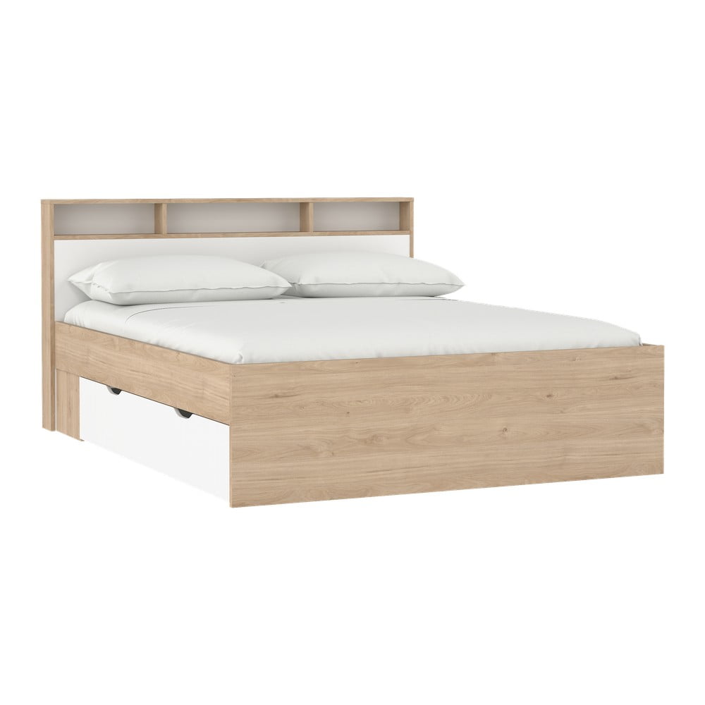Letto matrimoniale di colore naturale con effetto rovere con contenitore rete non inclusa 160x200 cm Ikast – Tvilum | Letti matrimoniali