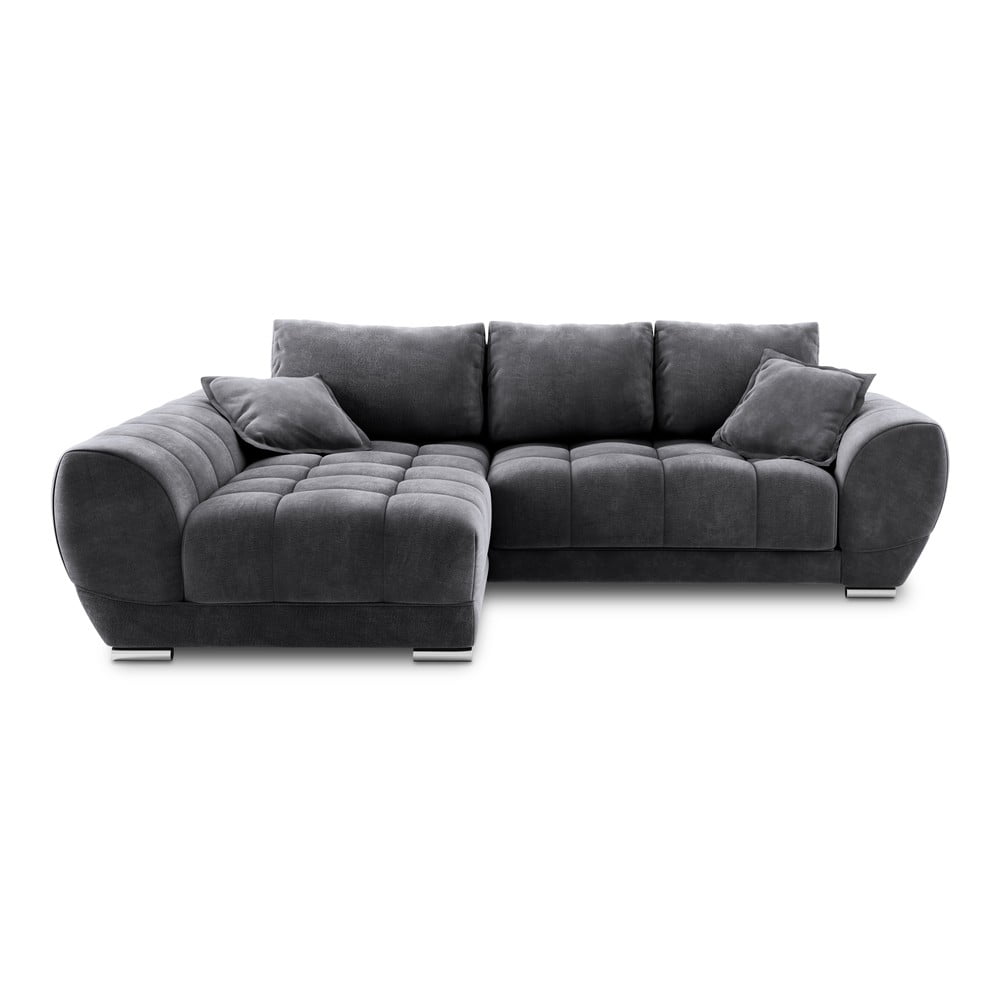 Divano letto angolare grigio scuro con rivestimento in velluto, angolo sinistro Nuage - Windsor & Co Sofas | Divani ad angolo
