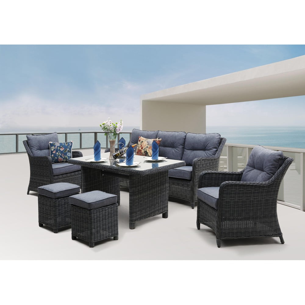 Set da giardino in rattan artificiale grigio per 7 persone San Diego - Rojaplast | Set di mobili da giardino