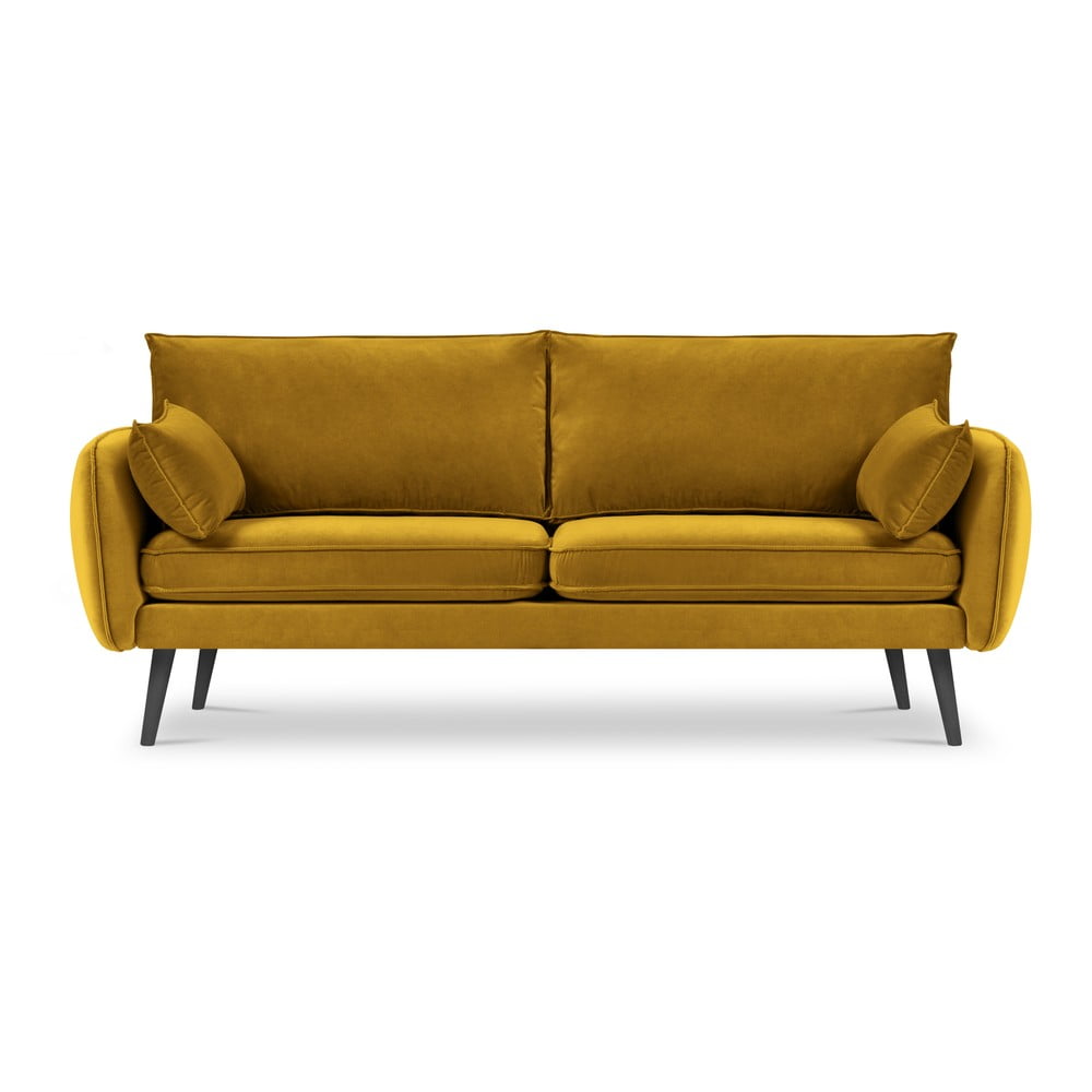 Divano in velluto giallo con gambe nere, 198 cm Lento - Kooko Home | Divani