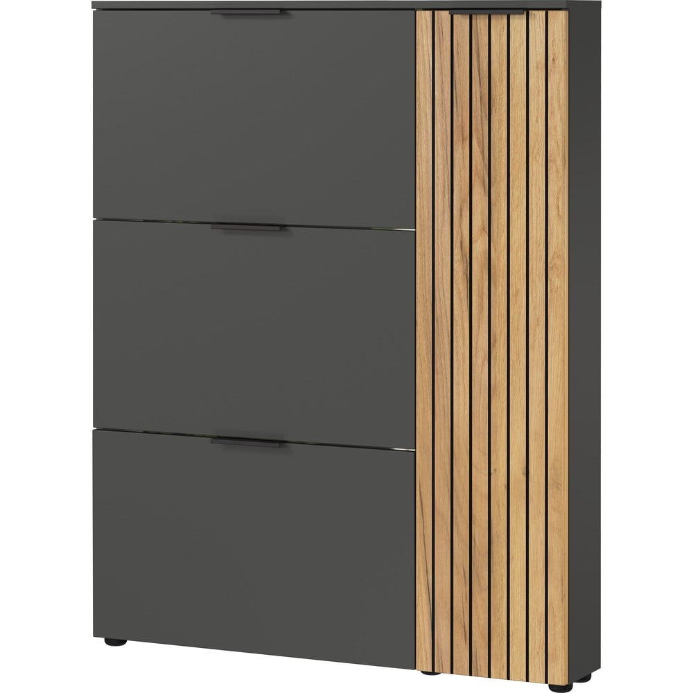 Scarpiera color antracite/di colore naturale con effetto rovere con ante ribaltabili 101x129x19 cm Gibisa – Germania | Scarpiere
