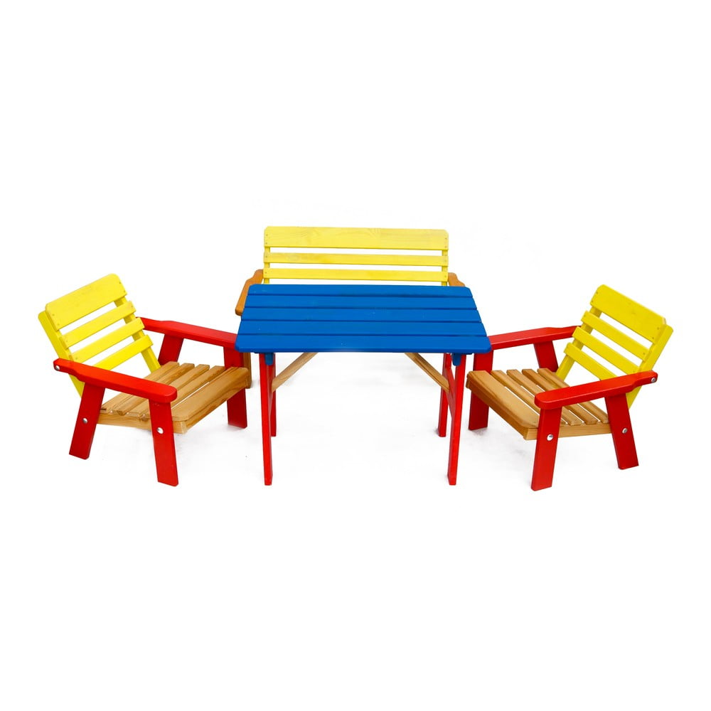 Set da pranzo per bambini da giardino in legno di pino per 4 persone Kasia - Rojaplast | Mobili da giardino per bambini