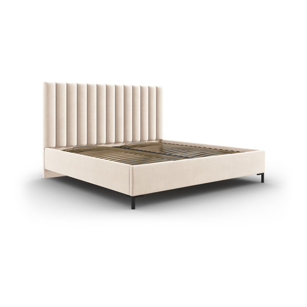 Letto matrimoniale imbottito beige con contenitore con griglia 160x200 cm Casey - Mazzini Beds | Letti matrimoniali