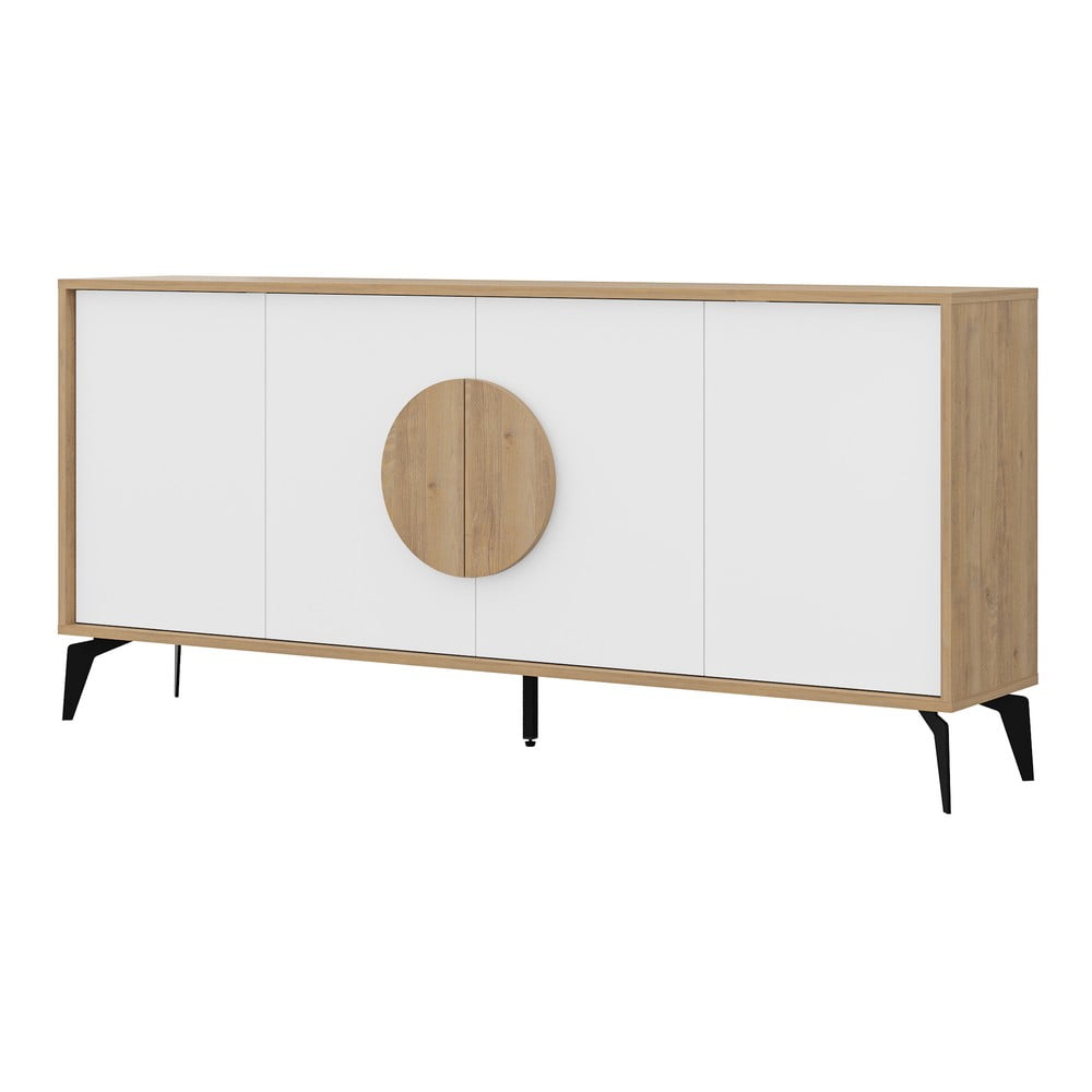 Cassettiera bassa in rovere decorata in bianco e naturale 180x82 cm Vae - Marckeric | Cassettiere