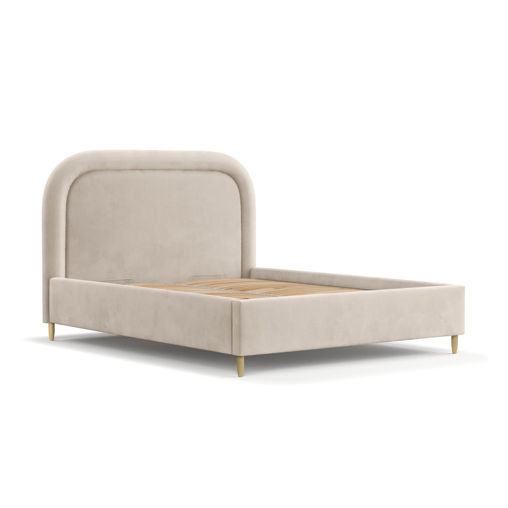 Letto matrimoniale imbottito beige con spazio contenitivo e rete 160x200 cm Mija - Maison de Rêve | Letti matrimoniali