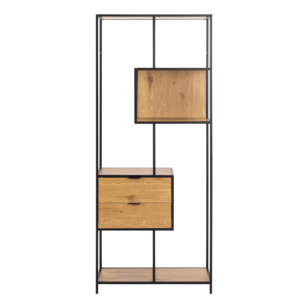 Libreria nera e colore naturale con effetto rovere 77x185x35 cm Seaford - Actona | Librerie