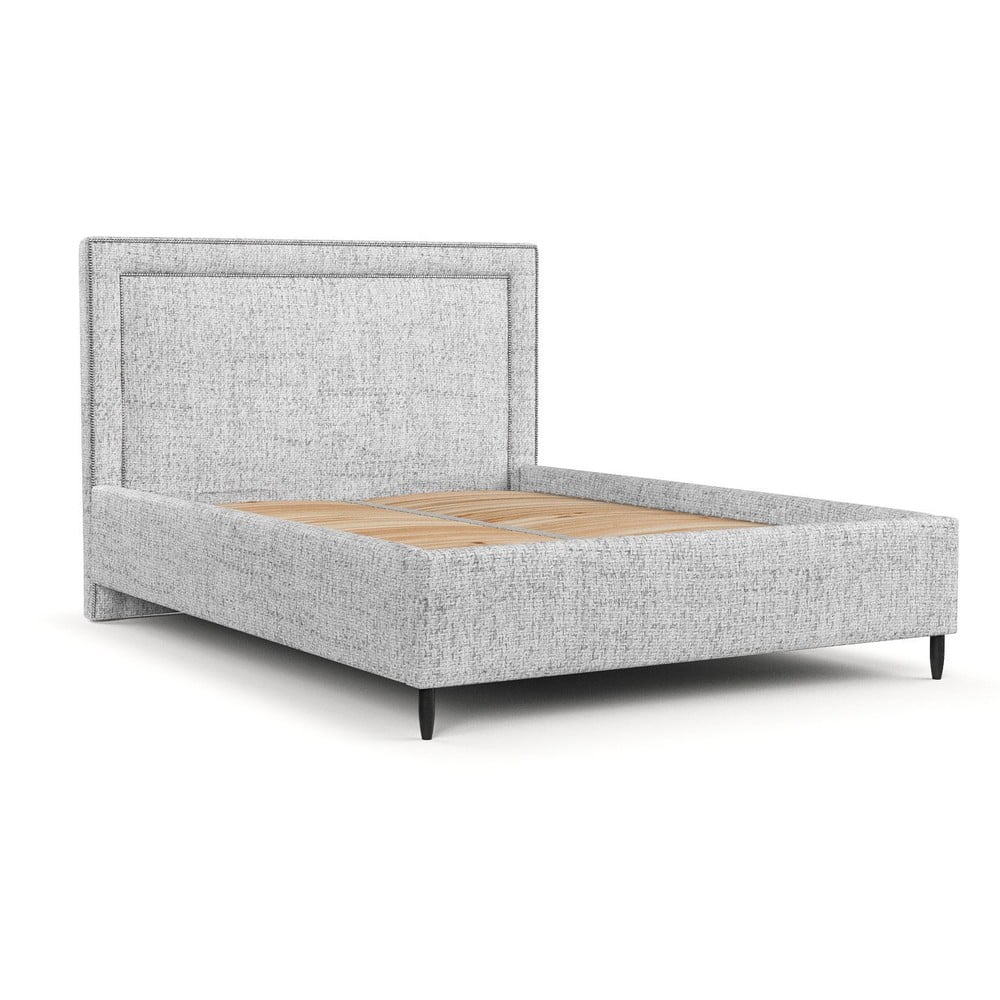 Letto matrimoniale imbottito grigio chiaro con spazio contenitivo e rete 160x200 cm Baleine - Maison de Rêve | Letti matrimoniali