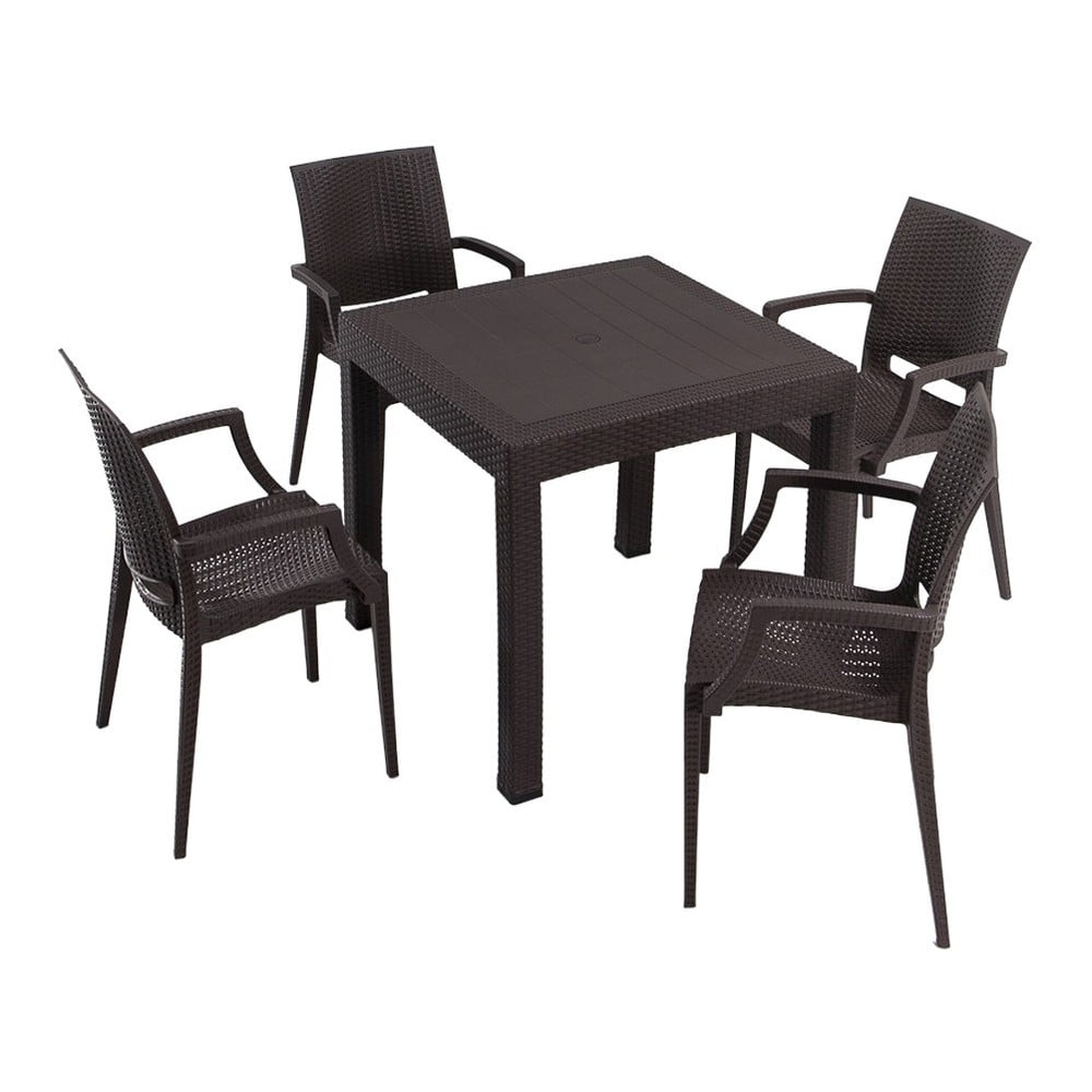Set da pranzo da giardino in rattan marrone scuro per 4 persone Rattan - Floriane Garden | Set per zona pranzo da giardino