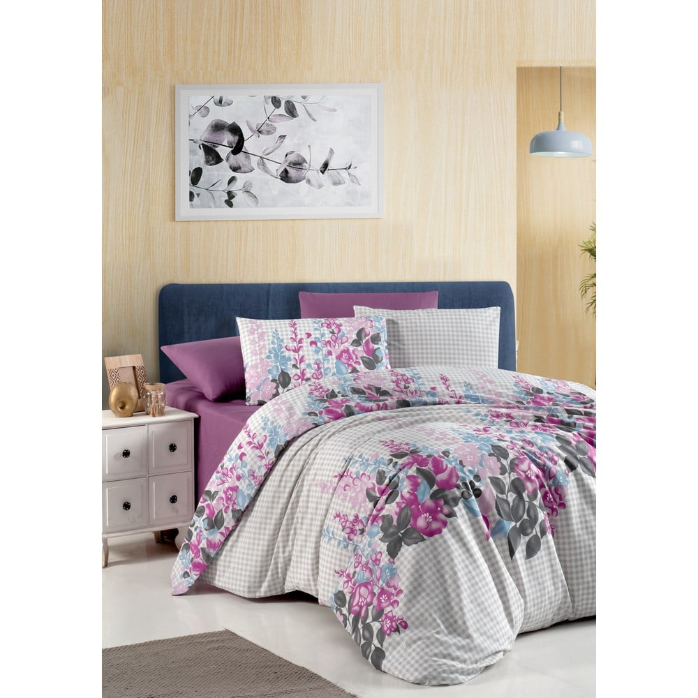 Biancheria da letto viola/grigia in cotone renforcé per letto matrimoniale 200x200 cm Neva – Mijolnir | Biancheria da letto