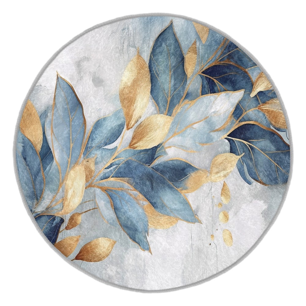 Tappeto rotondo blu/dorato lavabile ø 80 cm Golden Leaves – Mila Home | Tappeti