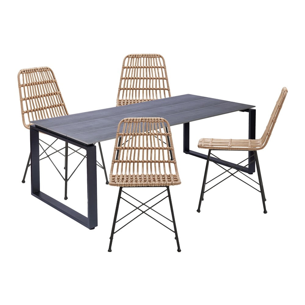Set di 4 sedie da pranzo in rattan Gabriela e tavolo nero Strong - Bonami Essentials | Set per zona pranzo da giardino