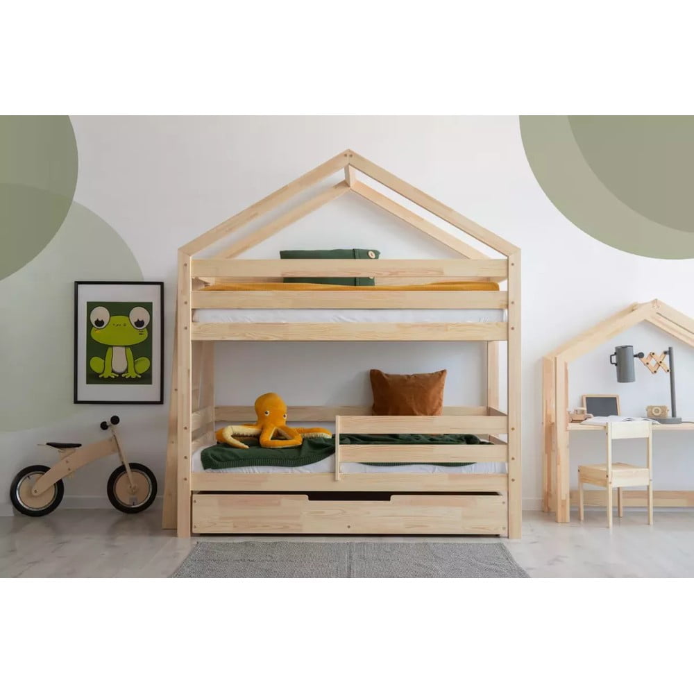 Letto da bambini di colore naturale con contenitore con rete inclusa 90x190 cm DMPB – Adeko | Letti per bambini
