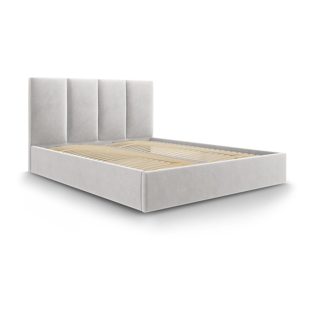 Letto matrimoniale imbottito grigio chiaro con contenitore con griglia 140x200 cm Juniper - Mazzini Beds | Letti matrimoniali