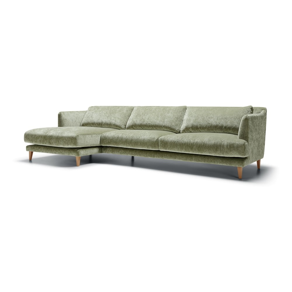 Divano angolare verde chiaro (con penisola a sinistra) con rivestimento in velluto Vera – Sits | Divani ad angolo