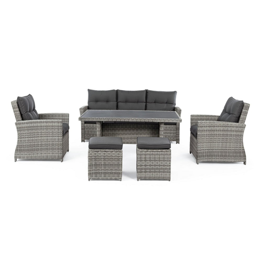 Set di mobili da giardino grigio in rattan artificiale per 6 persone Ariel   – Bizzotto | Set di mobili da giardino