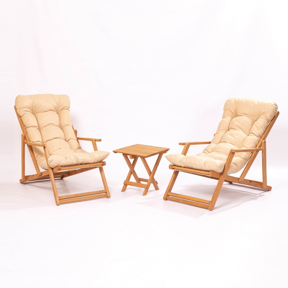 Set da giardino in legno di faggio in colore crema-naturale per 2 persone - Floriane Garden | Set di mobili da giardino