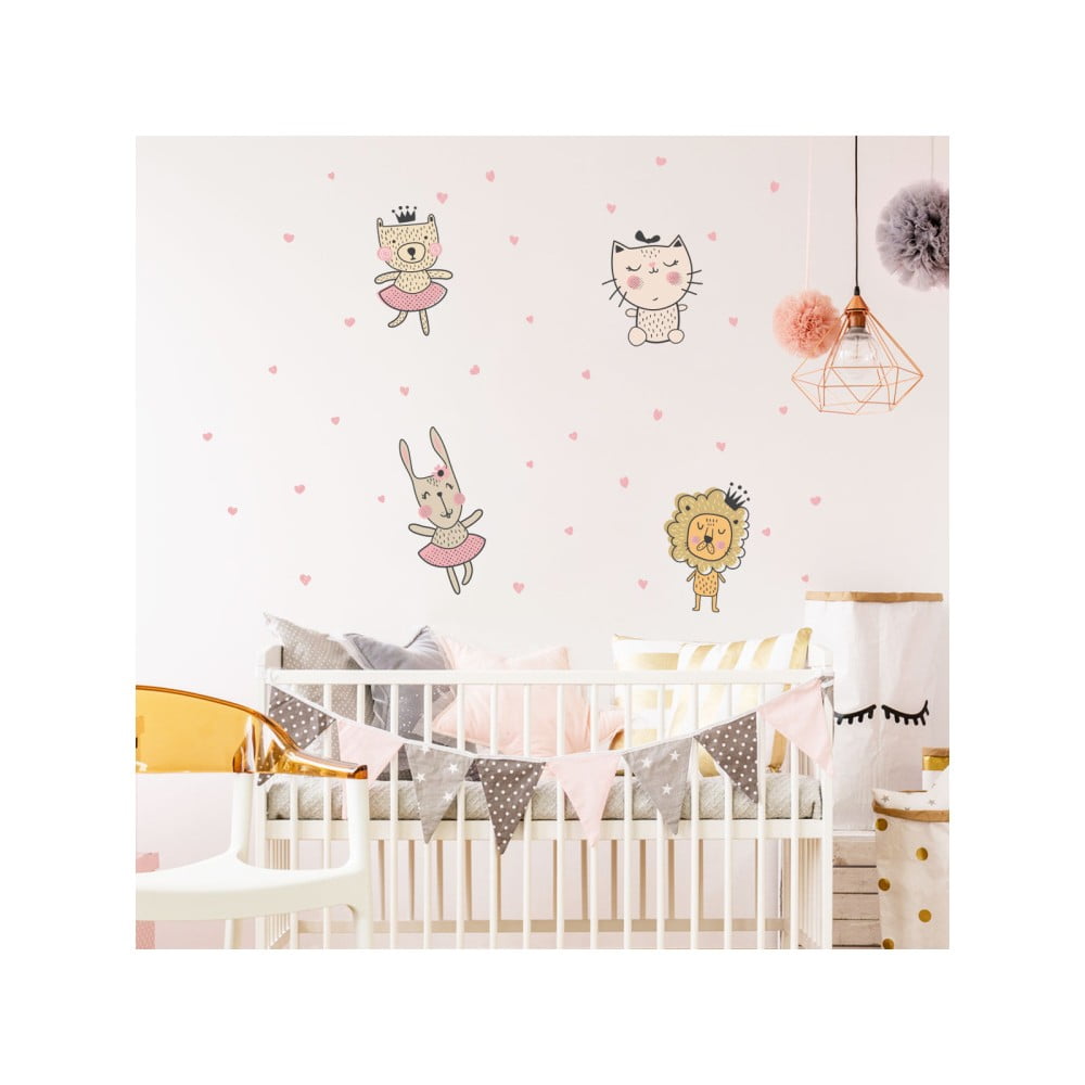 Set di adesivi murali Animali scandinavi con cuori - Ambiance | Adesivi per bambini