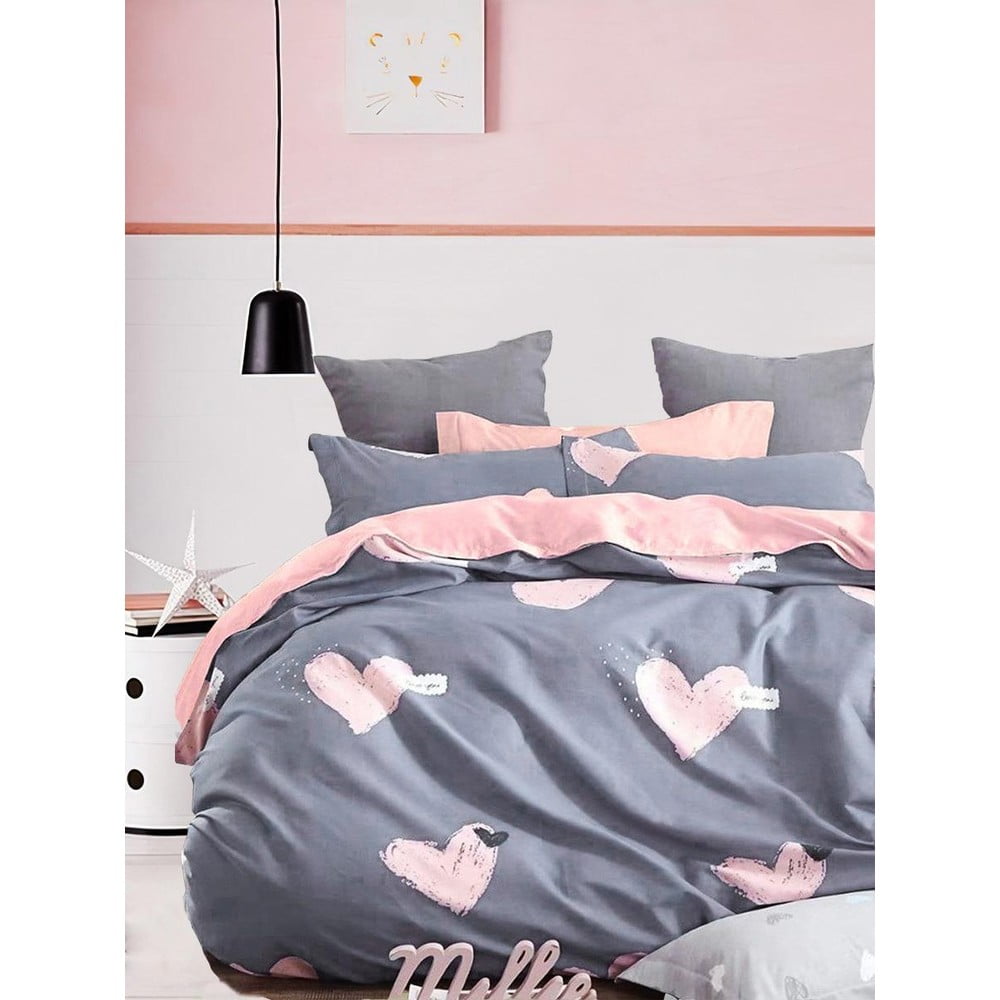 Biancheria da letto rosa/grigia in cotone renforcé per letto matrimoniale/per letto esteso con lenzuolo incluso/4 pezzi 200x220 cm Beloved – Mila Home | Biancheria da letto